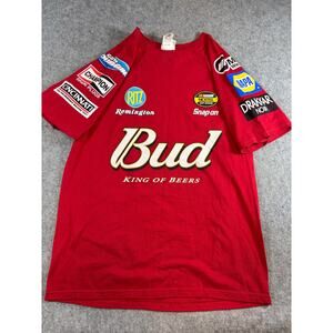 VINTAGE 90s Dale Earnhardt Jr Budweiser NASCAR Shirt Mens Large Red Racing Tee